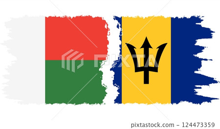 Barbados and Madagascar grunge flags connection vector 124473359