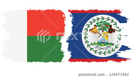Belize and Madagascar grunge flags connection vector 124473362