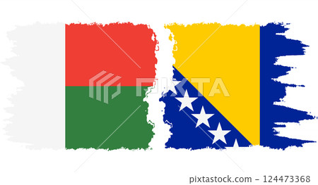 Bosnia and Herzegovina and Madagascar grunge flags connection vector 124473368