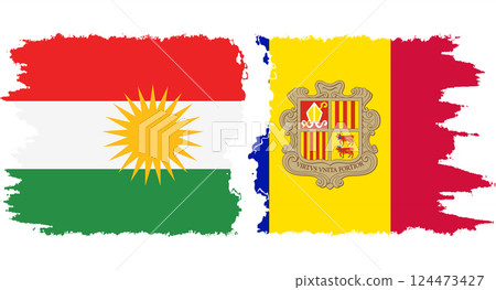 Andorra and Kurdistan grunge flags connection vector Andorra and Kurdistan grunge flags connection vector 124473427