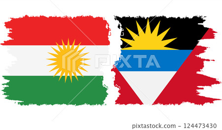 Antigua and Barbuda and Kurdistan grunge flags connection vector Antigua and Barbuda and Kurdistan grunge flags connection vector 124473430
