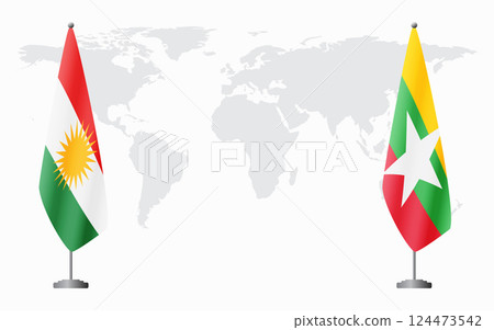 Kurdistan and Myanmar flags for official meeting Kurdistan and Myanmar flags for official meeting 124473542
