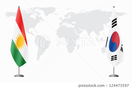 Kurdistan and South Korea flags for official meeting Kurdistan and South Korea flags for official meeting 124473597