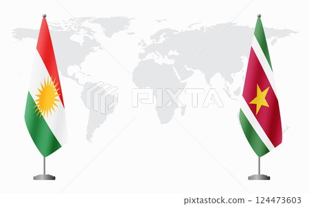 Kurdistan and Suriname flags for official meeting Kurdistan and Suriname flags for official meeting 124473603