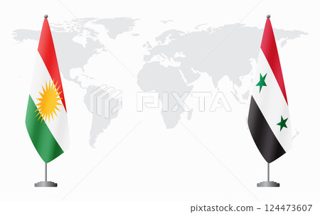 Kurdistan and Syria flags for official meeting Kurdistan and Syria flags for official meeting 124473607