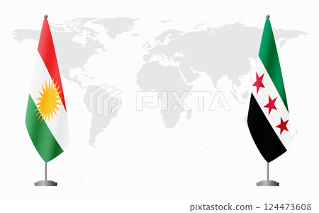 Kurdistan and Syria revolution flags for official meeting Kurdistan and Syria revolution flags for official meeting 124473608