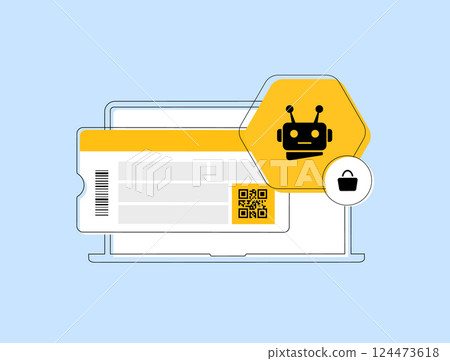 Ticket scalping and bots in online ticket sales, reselling and automated purchasing. Digital fraud, secondary market and event ticketing issues. Ticket scalping bot vector illustration and icons Ticket scalping and bots in online ticket sales, reselling and automated purchasing. Digital fraud, secondary market and event ticketing issues. Ticket scalping bot vector illustration and icons 124473618