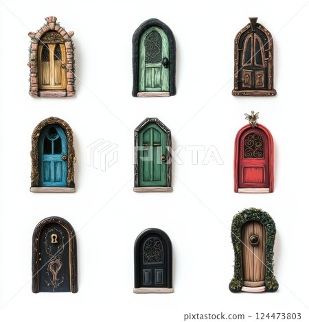 Whimsical Hand-Drawn Door Collection for Artistic Inspiration 124473803