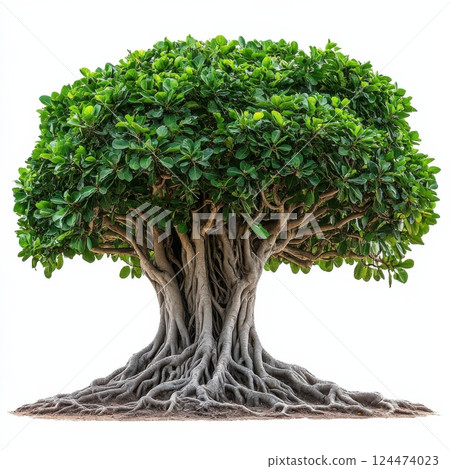 Broad Mature Tree with Thick Trunk and Sprawling Canopy 124474023