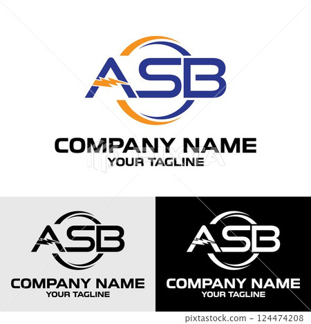 Initial ASB letter electric modern typography swoosh logo design template  124474208