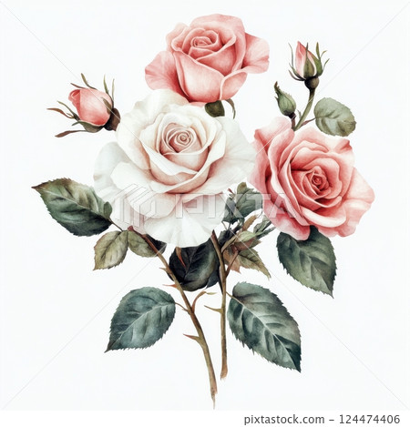 pink rose flowers isolated on white background 124474406