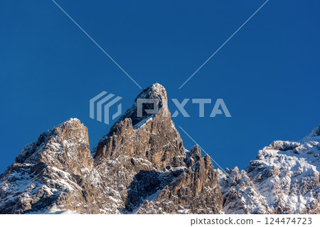 Bavarian Alps mountains peak in winter, close-up on a sunny day in December Bavarian Alps mountains peak in winter, close-up on a sunny day in December 124474723