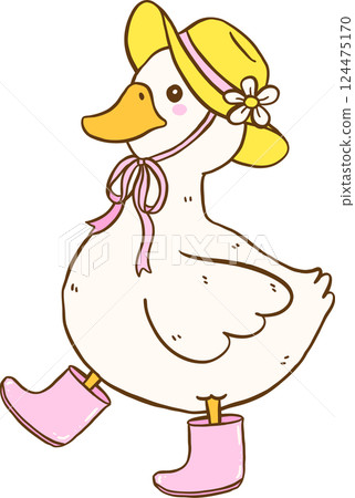 Cute White Duck Springtime Aesthetic Cartoon Doodle Hand Draw Cute White Duck Springtime Aesthetic Cartoon Doodle Hand Draw 124475170