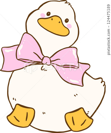 Cute White Duck with Pink Bow Sitting Springtime Aesthetic Cartoon Doodle Hand Draw Cute White Duck with Pink Bow Sitting Springtime Aesthetic Cartoon Doodle Hand Draw 124475189