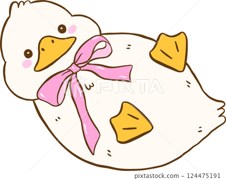 Cute White Duck with Pink Bow Rolling Springtime Aesthetic Cartoon Doodle Hand Draw Cute White Duck with Pink Bow Rolling Springtime Aesthetic Cartoon Doodle Hand Draw 124475191