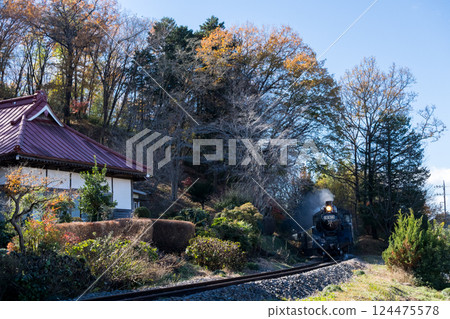 [Mooka Line] SL passing by a temple 124475578