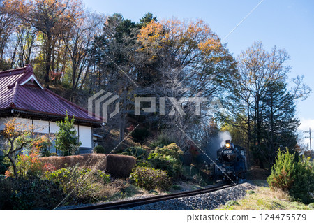 [Mooka Line] SL passing by a temple 124475579
