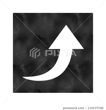 White gently curving upward arrow (thin) / black watercolor style 124475590