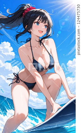 Beautiful girl in bikini surfing under the sun Beautiful girl in bikini surfing under the sun 124475730