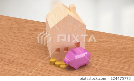 The Piggy Bank and House for Saving or earn concept 3d Rendering. 124475773