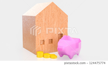 The Piggy Bank and House for Saving or earn concept 3d Rendering. 124475774