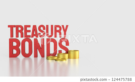 The Red treasury bond and gold coins for Business 3d Rendering. 124475788