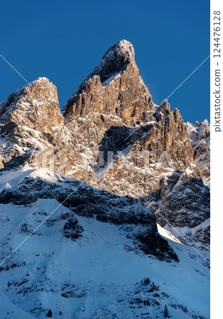Snowy mountain peak in the Bavarian Alps on a sunny day in December Snowy mountain peak in the Bavarian Alps on a sunny day in December 124476128