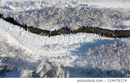 Mountain river flowing through snow-covered nature in the Bavarian Alps Mountain river flowing through snow-covered nature in the Bavarian Alps 124476174