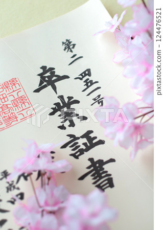 文憑和櫻花花瓣 124476521