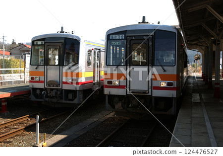 一列本地火車駛過鄉村車站 124476527