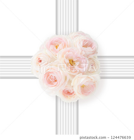 Ribbon frame illustration background gray stripes pastel pink bouquet celebrations funerals ceremonies 124476639