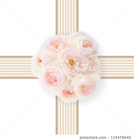 Pale pink fresh bouquet ribbon frame background illustration Elegant celebration gift photo frame 124476640