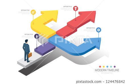 Infographics arrow symbol business road map timeline 4 steps options to success template. vector 124476842