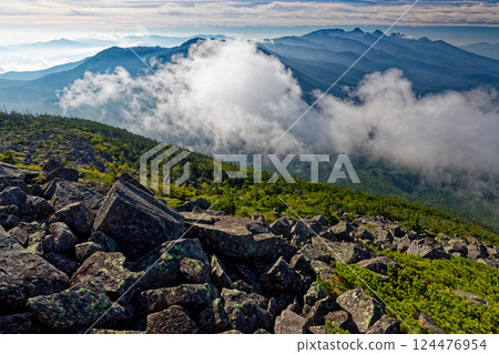 從蓼科山望去雲霧繚繞的北亙岳和八嶽山脈的主峰 124476954