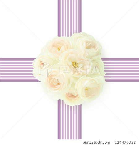 典雅的紫色絲帶相框插畫背景黃色花束花束婚禮、葬禮、慶祝、哀悼、禮物 124477338