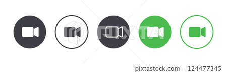 Icon Videocall set. Video camera different icons. Conversation concept. Chat buttons. Video conference. Vector illustration isolated on white background. Flat style 124477345