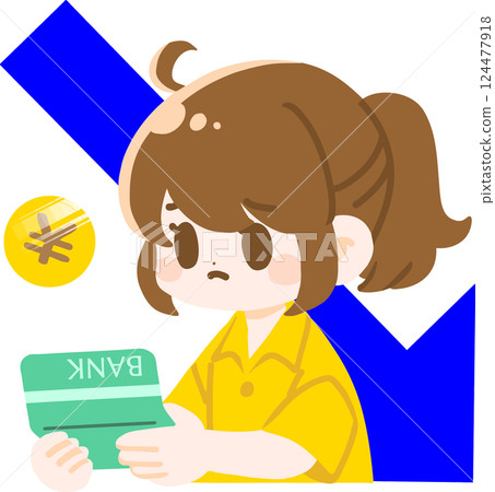 Illustration of a woman whose assets (pocket money) are decreasing Management Financial image material No main line 124477918