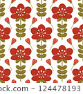 seamless pattern with a red flower and a bud next on a white background. 124478193