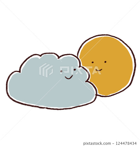 Cute illustration of a cloud and a crescent moon 124478434