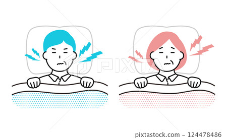 Illustration of a middle-aged man and woman grinding their teeth while sleeping Illustration of a middle-aged man and woman grinding their teeth while sleeping 124478486