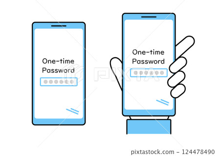 Illustration of a smartphone with a one-time password entered 124478490