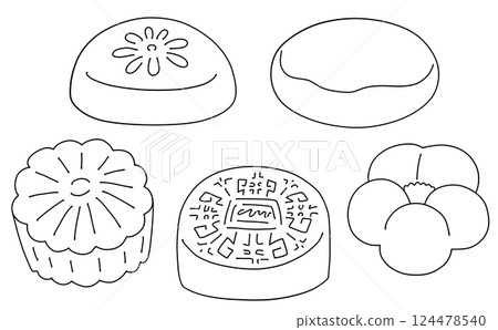 Loose and simple Japanese sweets set 2 Line drawing 124478540