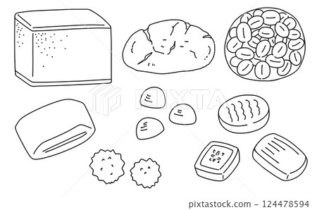 Loose and simple Japanese sweets set 6 Line drawing Loose and simple Japanese sweets set 6 Line drawing 124478594