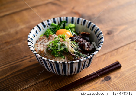 Namero burger, rape blossoms and natto rice bowl Namero burger, rape blossoms and natto rice bowl 124478715