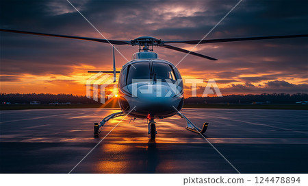 Helicopter on Tarmac at Sunset 124478894