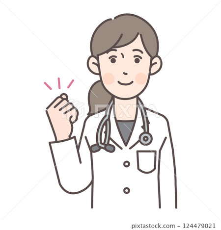 A female doctor posing her fist in the air A female doctor posing her fist in the air 124479021