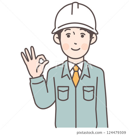 Male construction worker giving an OK sign Male construction worker giving an OK sign 124479309