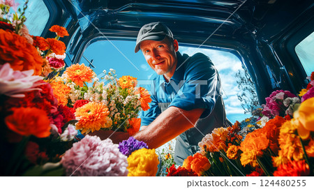 Flower Vendor in Bright Van 124480255