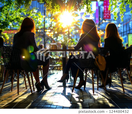 黃昏時分,和朋友在咖啡館開戰略會議 黃昏時分,和朋友在咖啡館開戰略會議 124480432
