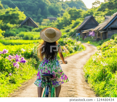 Biking on country roads 124480434
